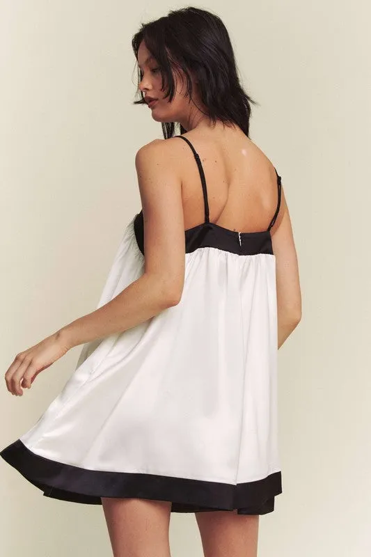 White Black Contrast Hem Line Wide A Line Romper
