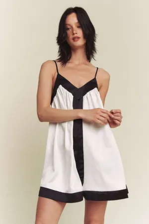 White Black Contrast Hem Line Wide A Line Romper