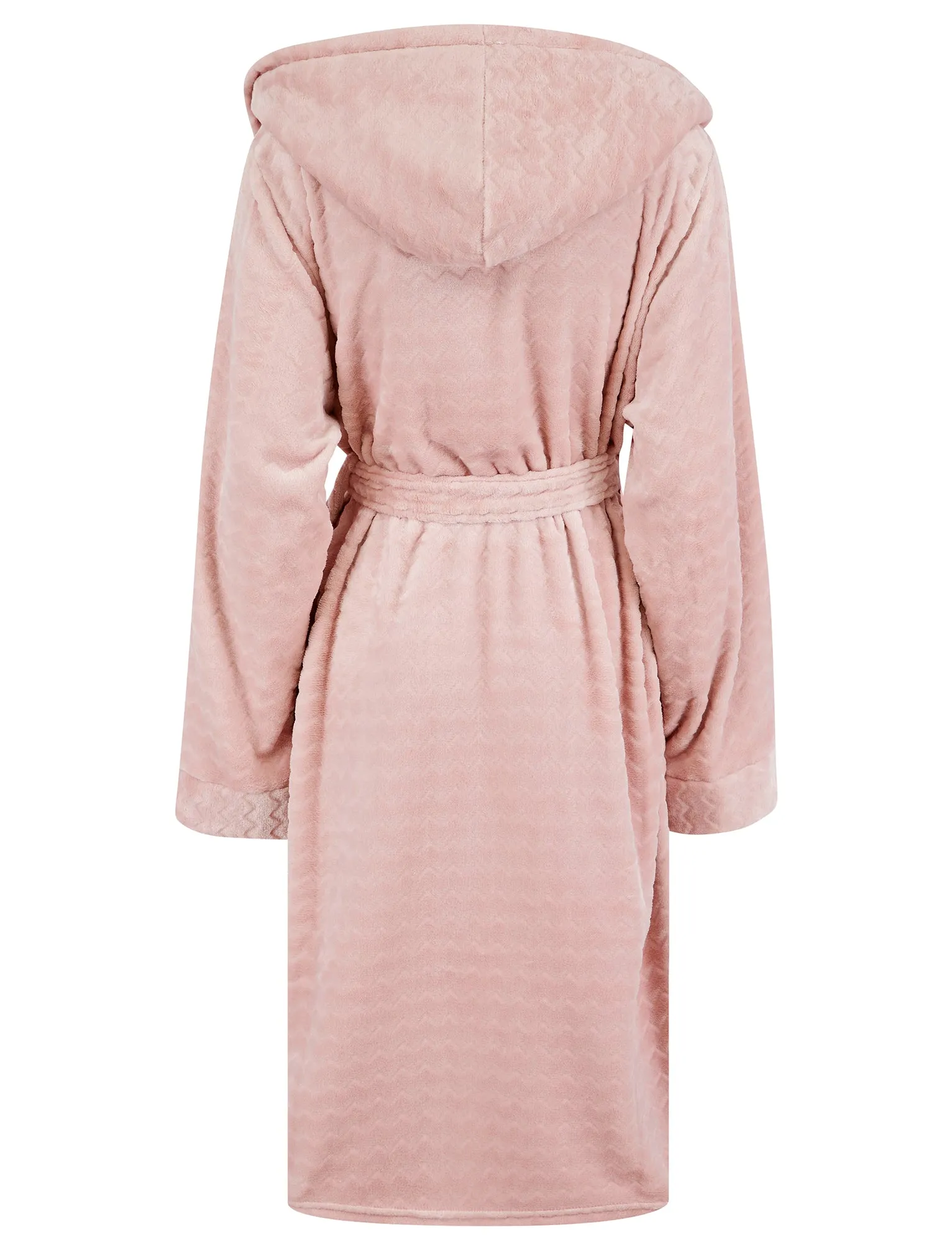 Women's Lou Chunky Zig-Zag Stripe Soft Fleece Tie Robe Dressing Gown with Hood in Pink - Tokyo Laundry